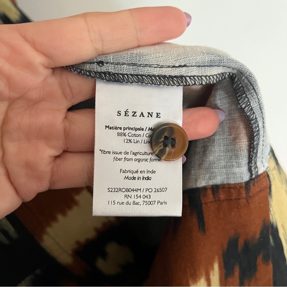 Sézane Caterina Cotton Linen Midi Shirt Dress Abstract Print US 4​ - Picture 6 of 8